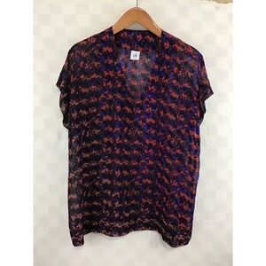 Cabi‎ Abstract Print V-Neck Chiffon Blouse Multicolor XL Short Sleeve Top